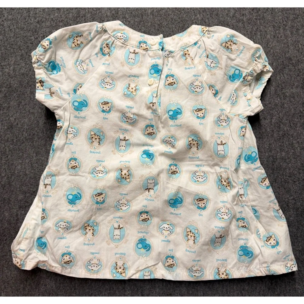 Gymboree 2013 5T Animal Portrait Print Tunic Top White Blue Bow Cotton Pleated